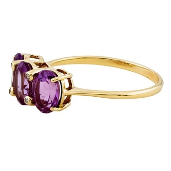 9ct gold Amethyst / Diamond 3 stone Ring size R